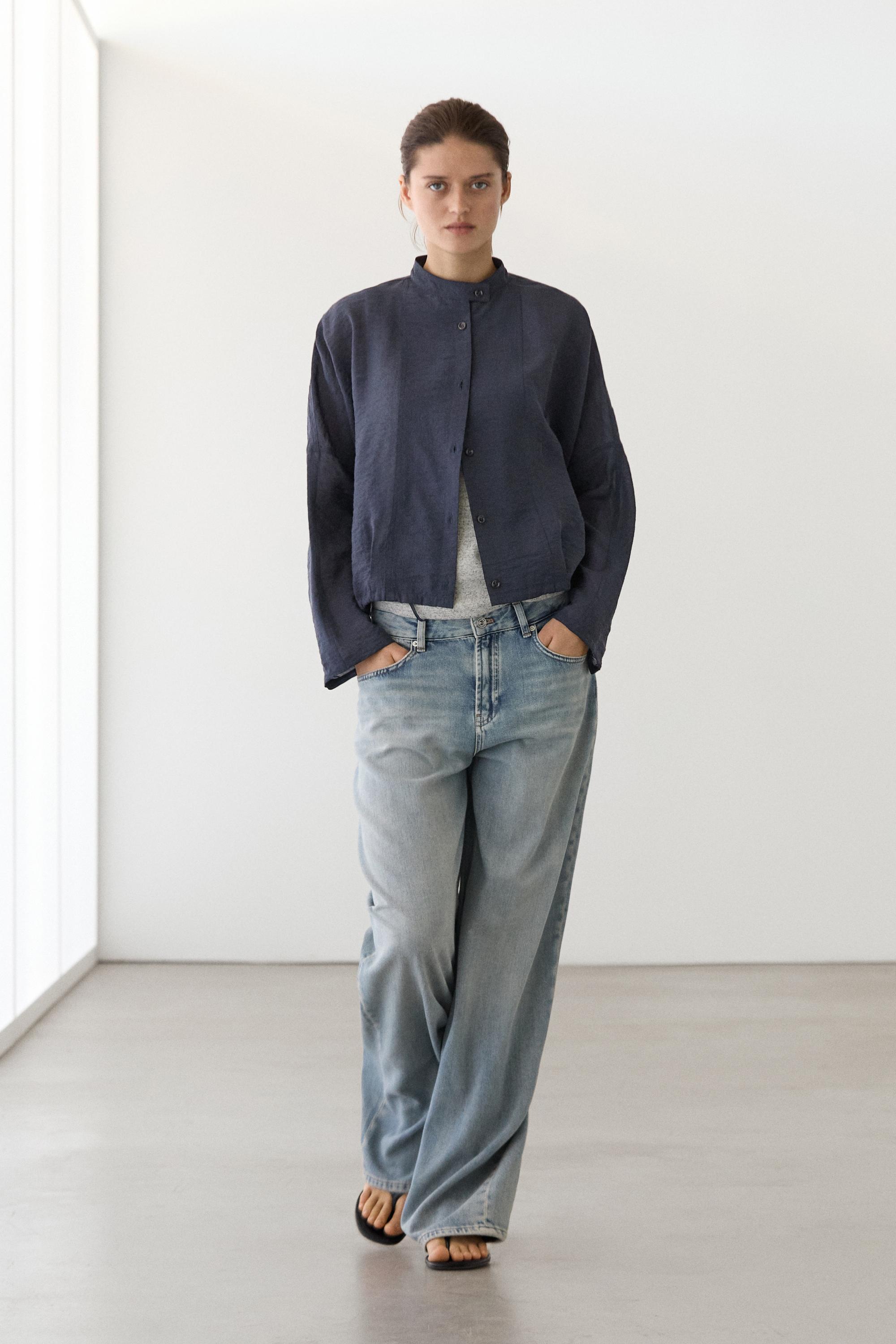 Stand collar bomber jacket with button details